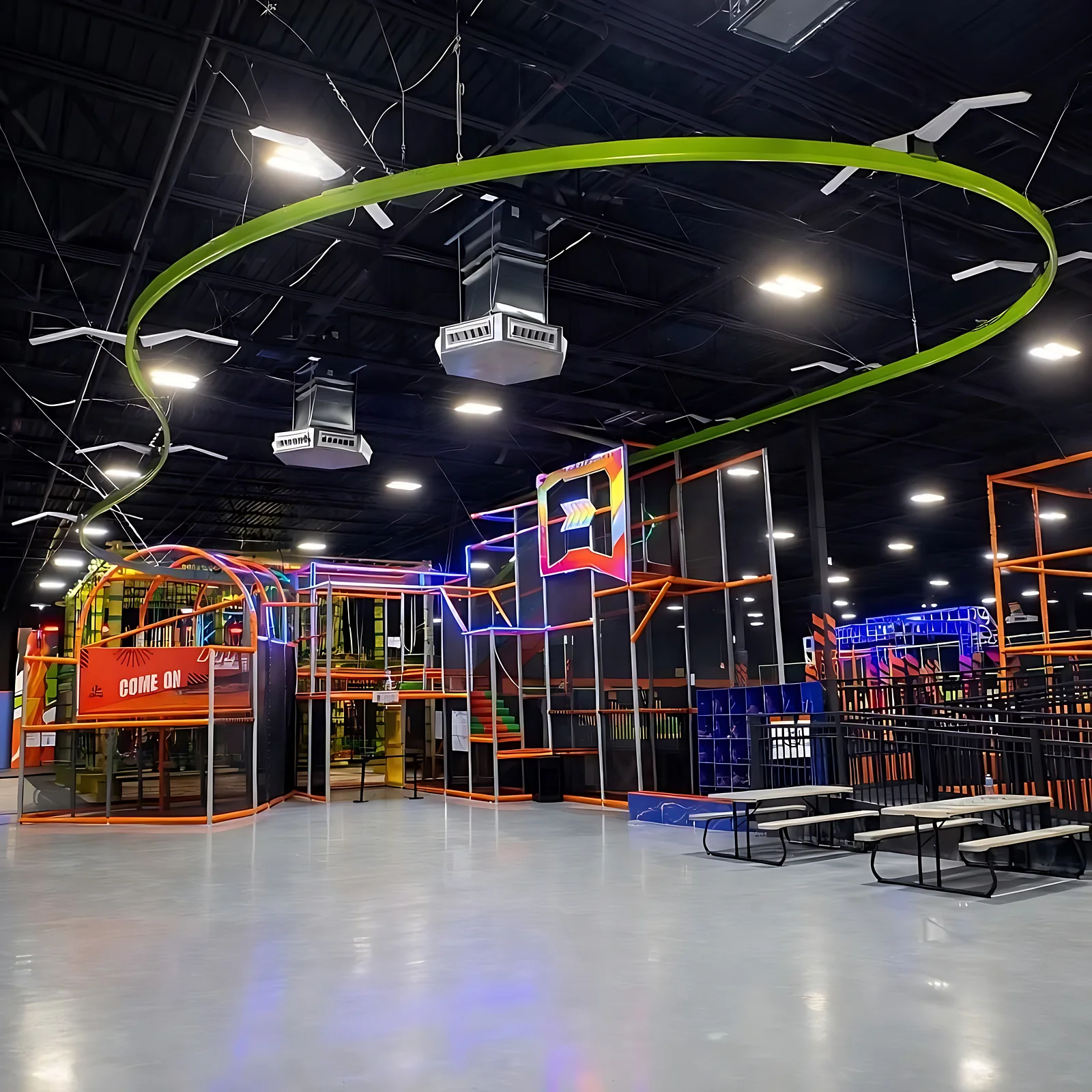 Open floor and play structures at Nova Adventure Park East Hartford